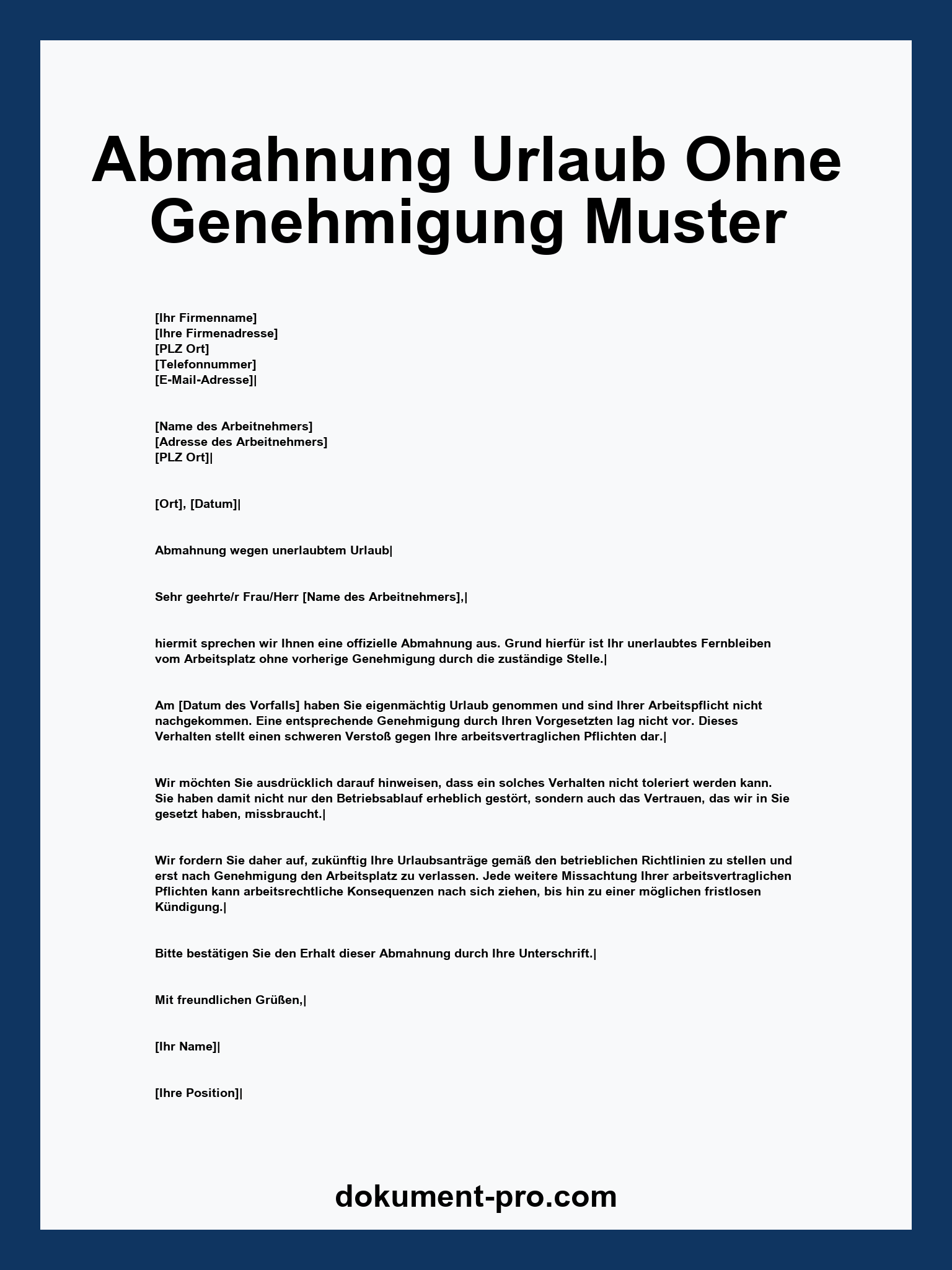 Abmahnung Urlaub Ohne Genehmigung Muster