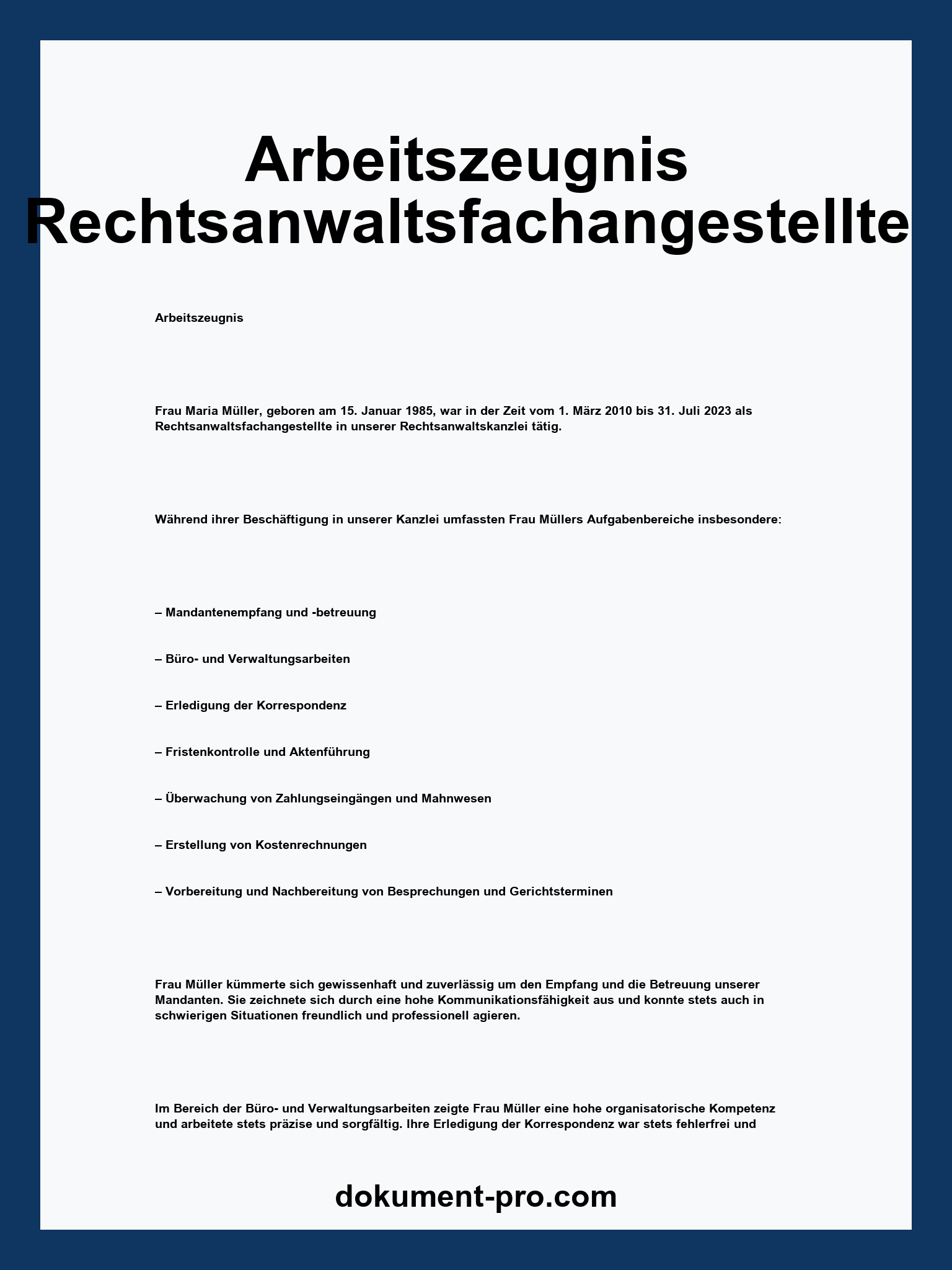 Arbeitszeugnis Rechtsanwaltsfachangestellte