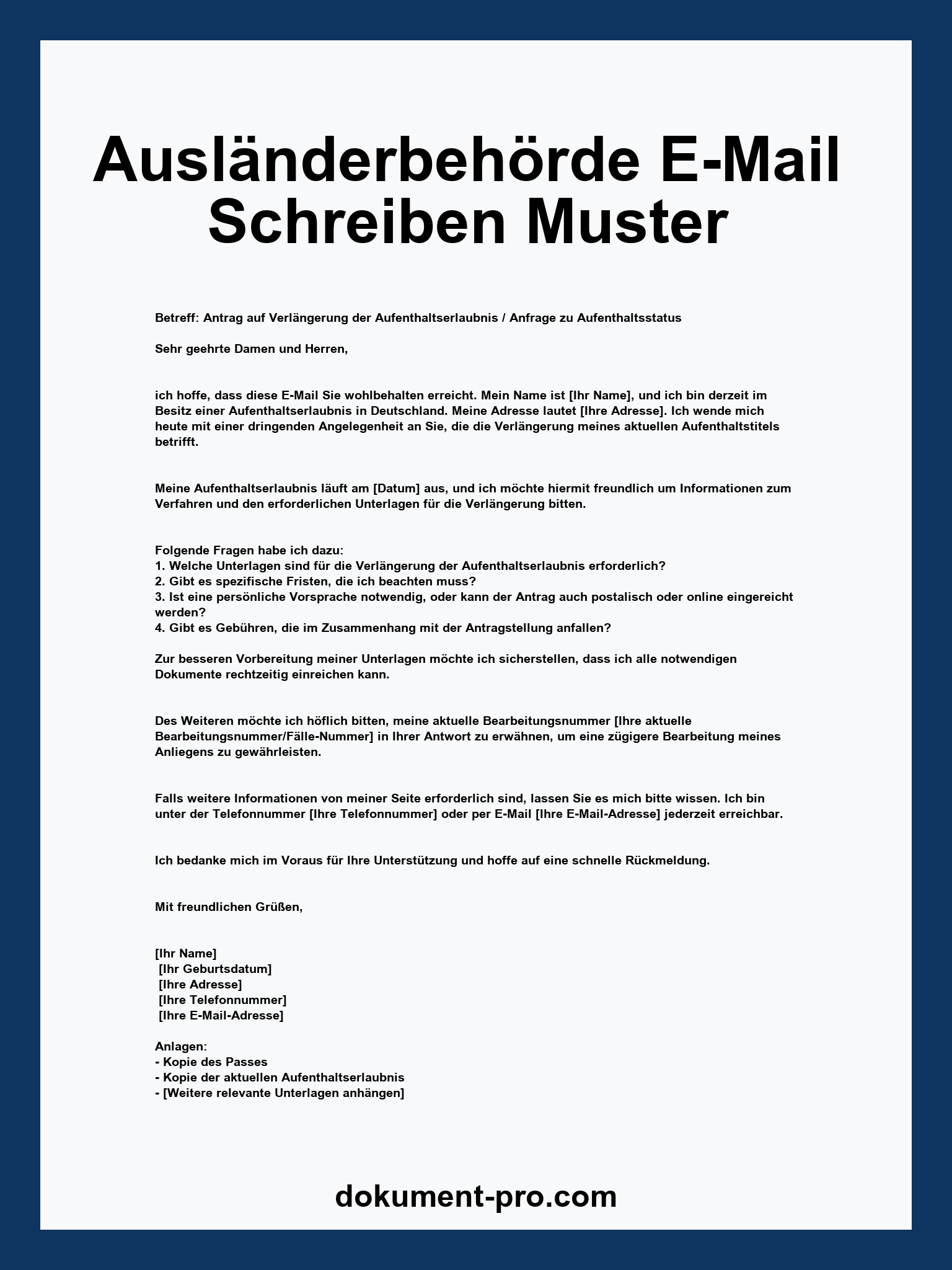 Ausländerbehörde E-Mail Schreiben Muster