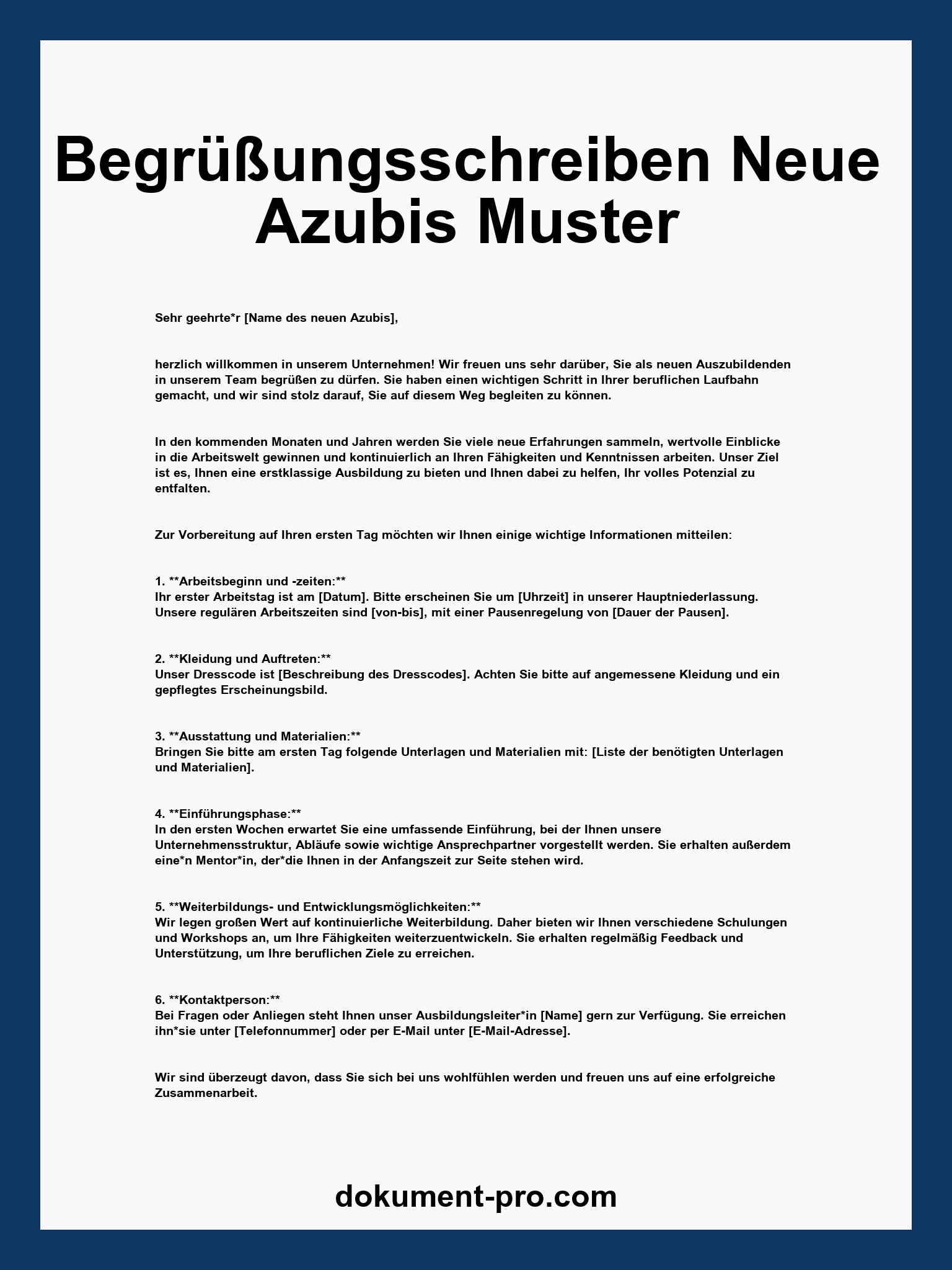 Begrüßungsschreiben Neue Azubis Muster