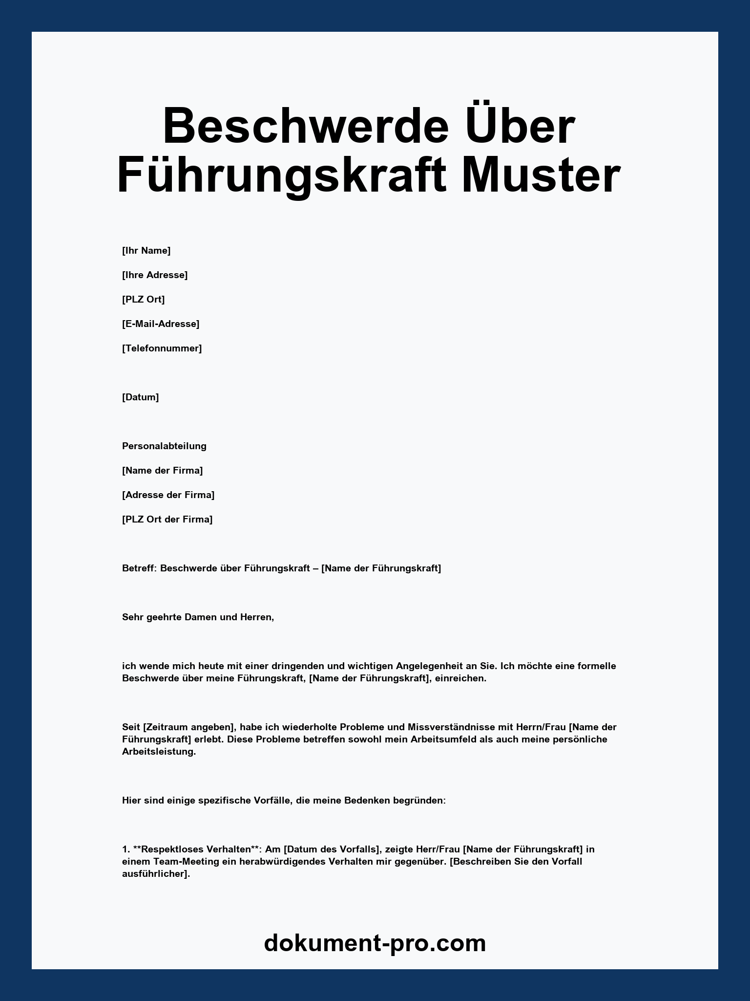 Beschwerde Über Führungskraft Muster