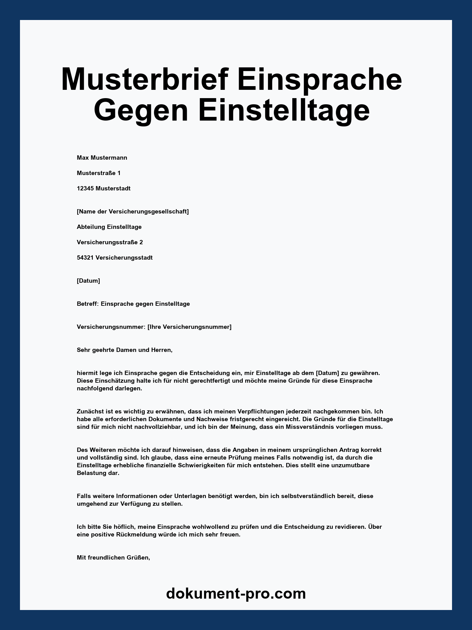 Musterbrief Einsprache Gegen Einstelltage