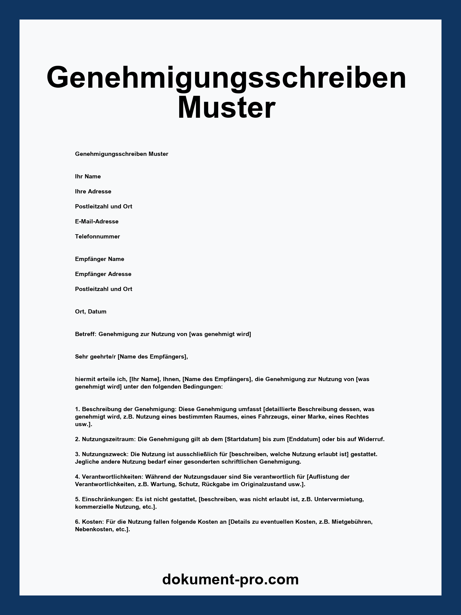 Genehmigungsschreiben Muster