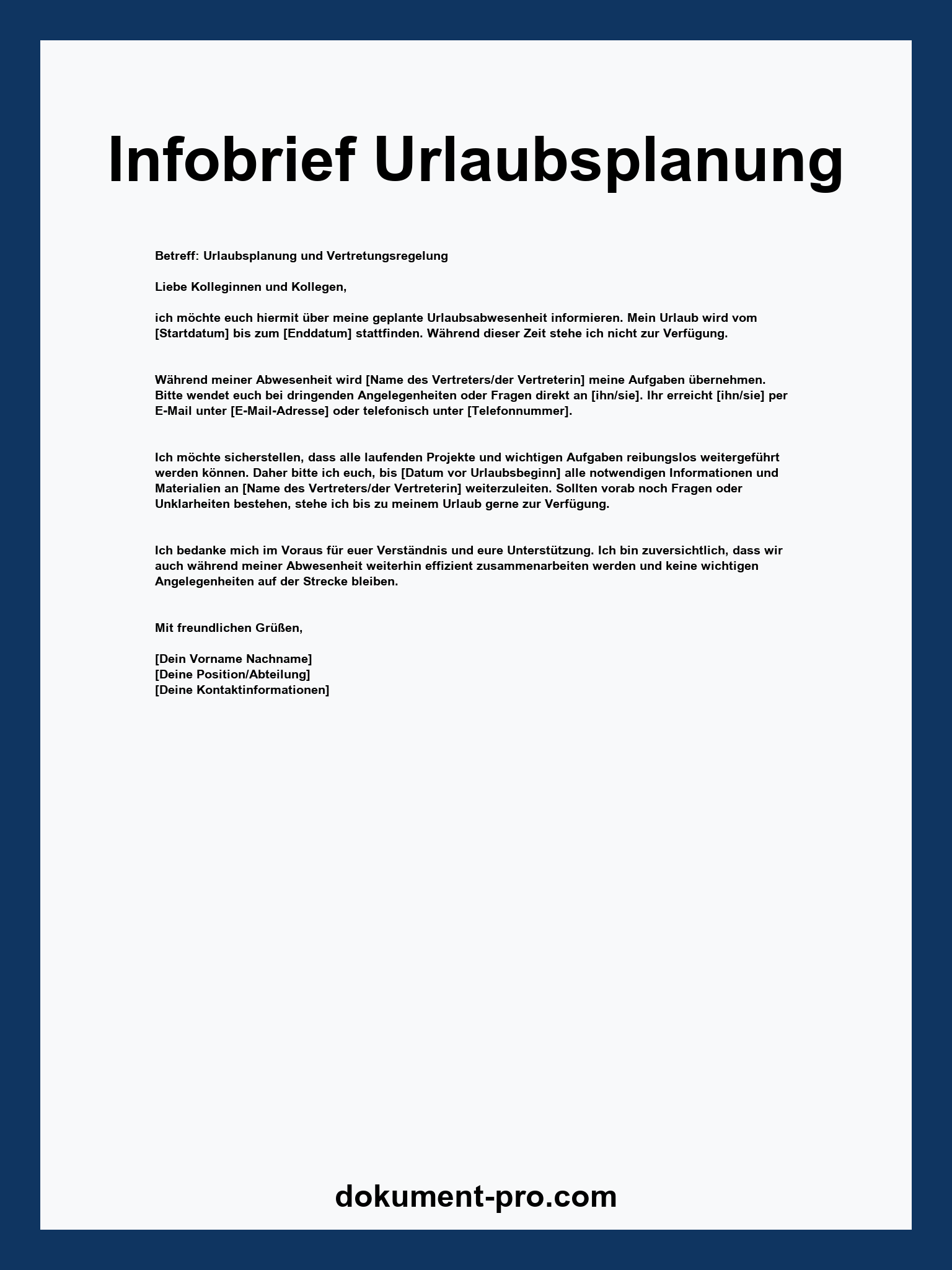 Infobrief Urlaubsplanung