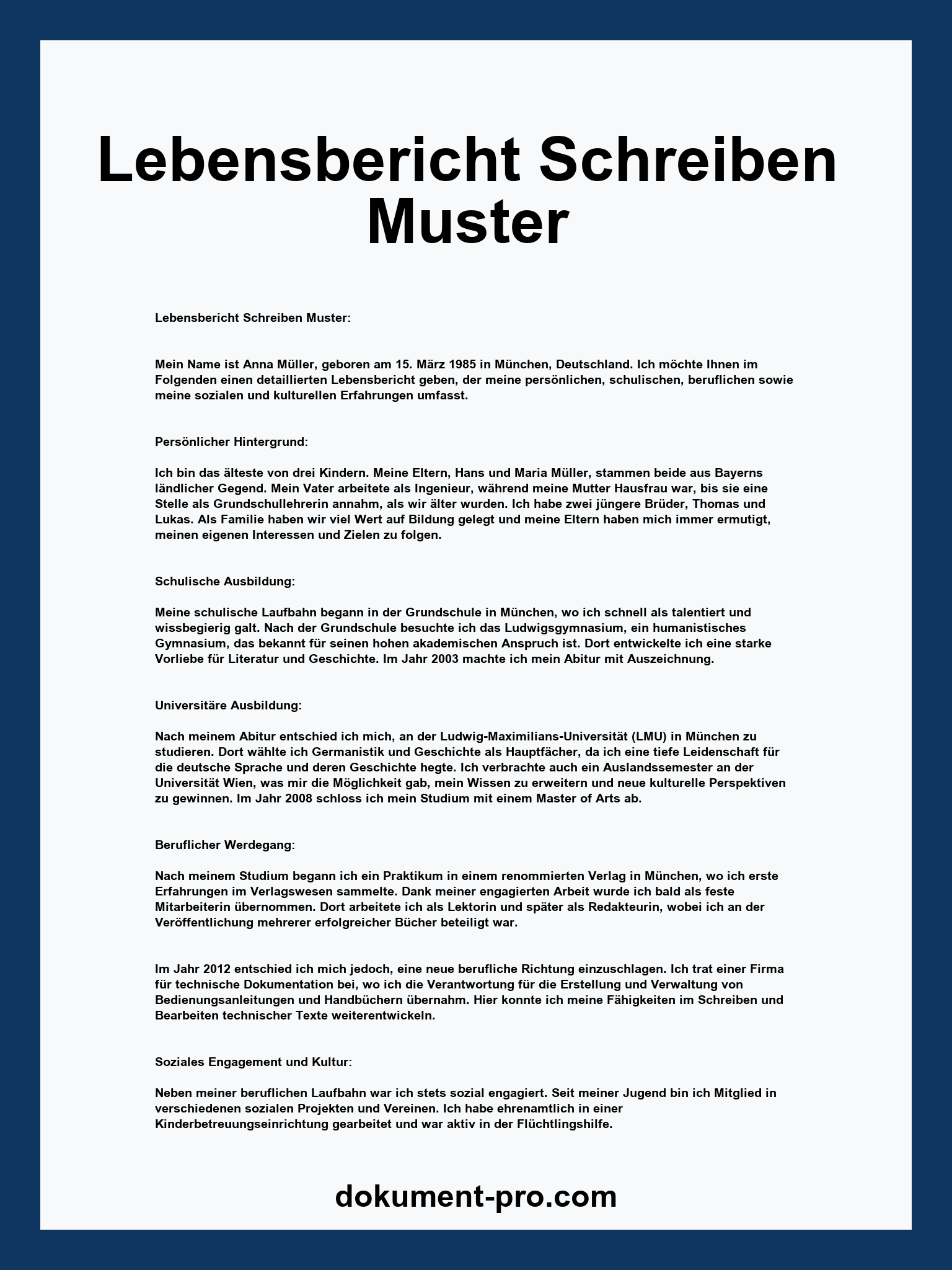 Lebensbericht Schreiben Muster
