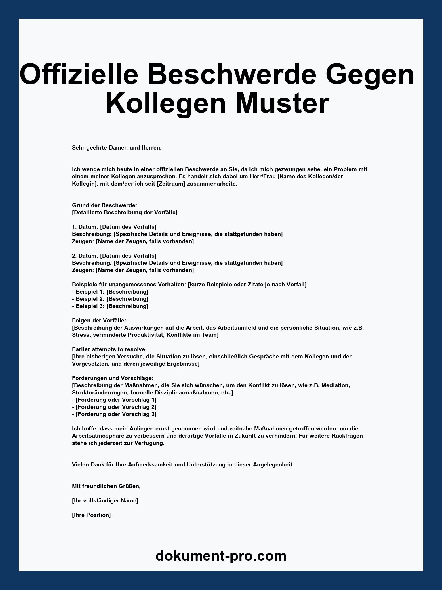 Offizielle Beschwerde Gegen Kollegen Muster