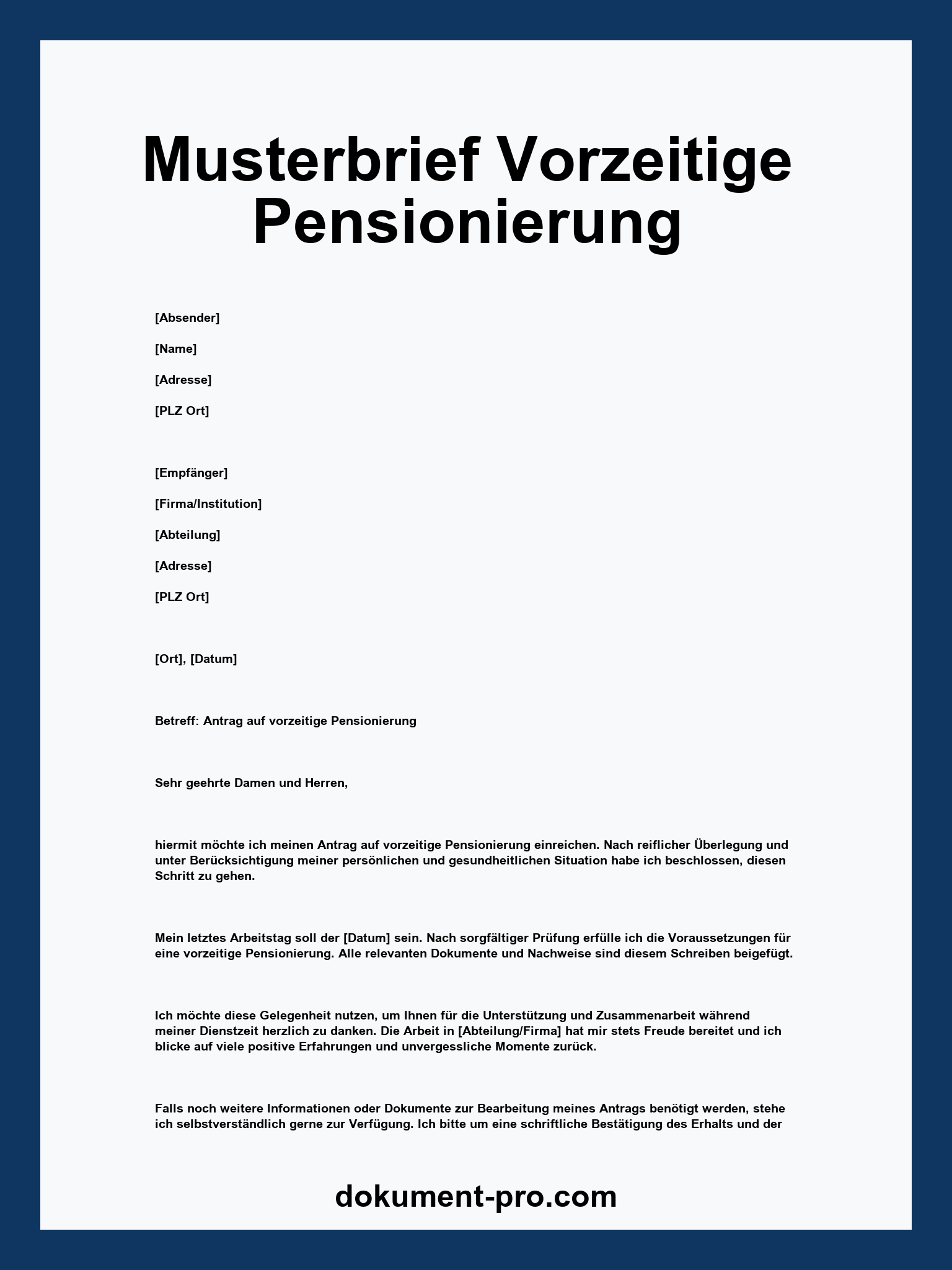 Musterbrief Vorzeitige Pensionierung